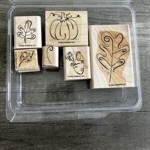Vintage Stampin' Up Fall Whimsy Rubber Stamp‎ Set 2003 Autumn Leaves Pumpkin